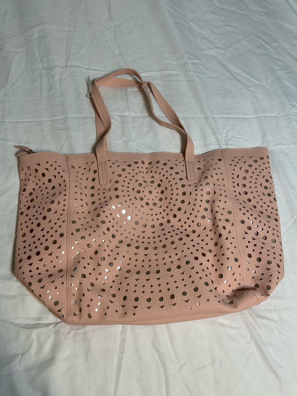 Bath & Body Works Blush Pink Laser-Cut Metallic Rose Gold Tote